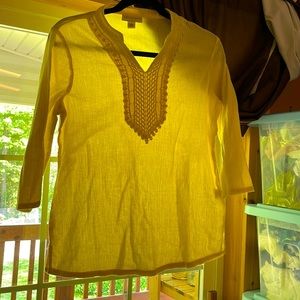 ⭐️Appleseeds yellow cotton 3/4 sleeve tunic top size Sm